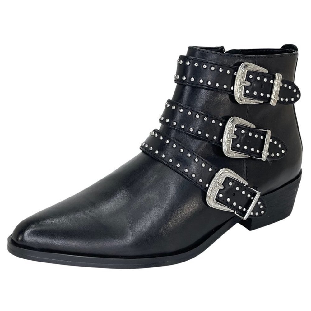 Aqua Blane Black Leather Womens Ankle Boots Size 7.5M